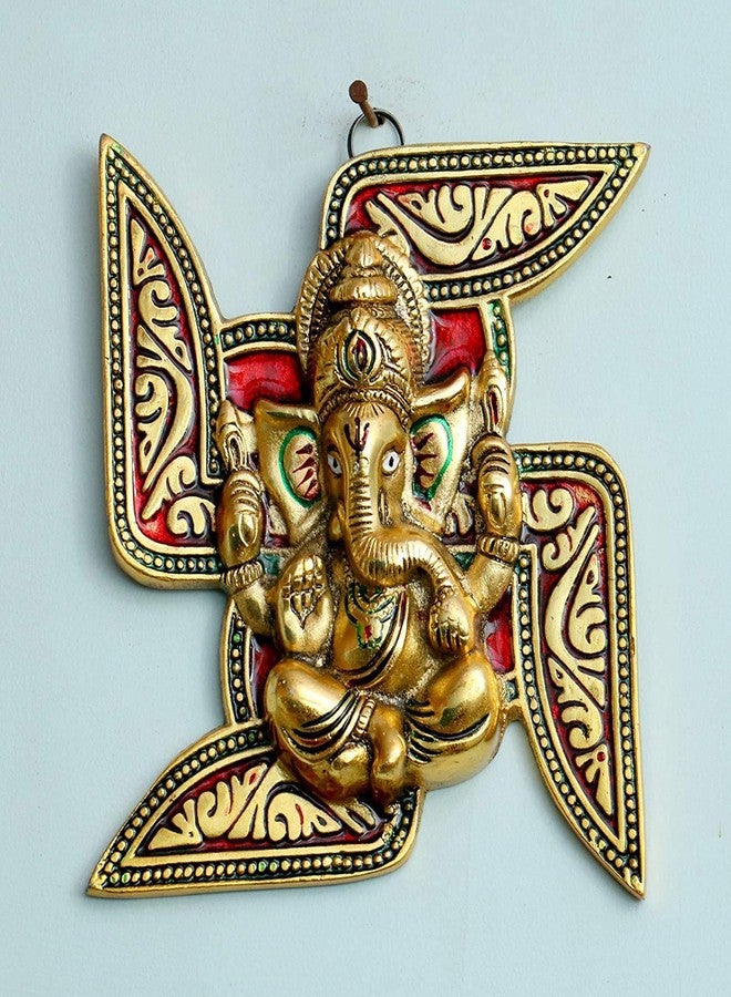 CHHARIYA CRAFTS تمثال غانيش المعدني من تشاريا كرافتس، تمثال غانيشا مورتي غانباتي، قطعة ديكور جدارية مثالية للحظ السعيد وفقًا لمبادئ فنغ شوي، هدية رائعة للمنزل والمكتب - 20 سم - Image 2